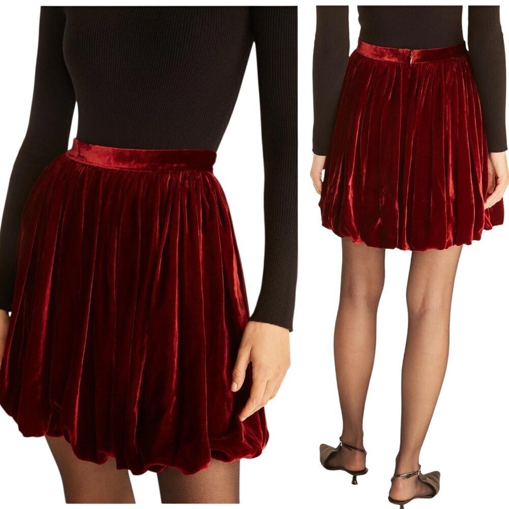 Rebecca Taylor, Women’s ‘Velveteen’ Mini Bubble Velvet Skirt, Cranberry Red SZ 8
